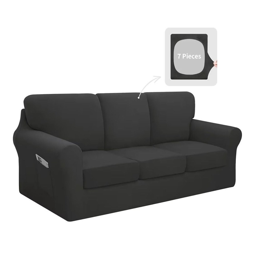 Easy-Going 7 Pieces Stretch Couch Cover Set for 3-Seat Sofa with Separate Backre